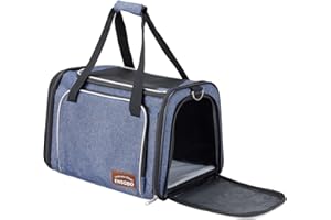 Cat Carrier Bag in Denim Fabric, ENSOBO Pet Transport Bag for Cats and Small Dogs 20 lbs, TSA Approved Pet Travel Carrier wit