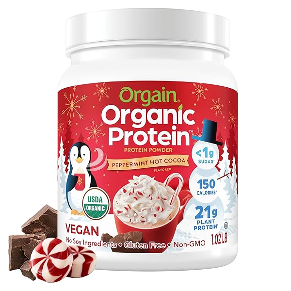 ORGAIN ORGANIC VEGAN PROTEIN POWDER, PEPPERMINT HOT COCOA...