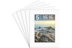 Golden State Art, Pack of 5, Pre-Cut 8x10 Picture Mats Bevel Edge 5.5x7.5 Opening for 6x8 Photos, White