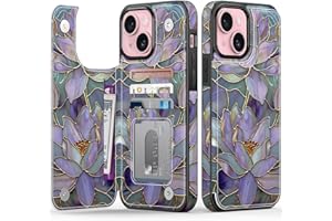 FUNMIKO for iPhone 14 Plus Wallet Case with Card Holder, RFID-Blocking, Military-Grade Protection & UV-Printed Artwork, Magnetic Closure with Leather Kickstand - Dreamy Lotus