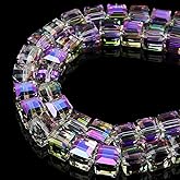 DIQIO 8mm Sparkle Cube Crystal Beads for Jewelry Making - Faceted Spacer Beads for Bracelets(94-100pcs, Translucent Purple)
