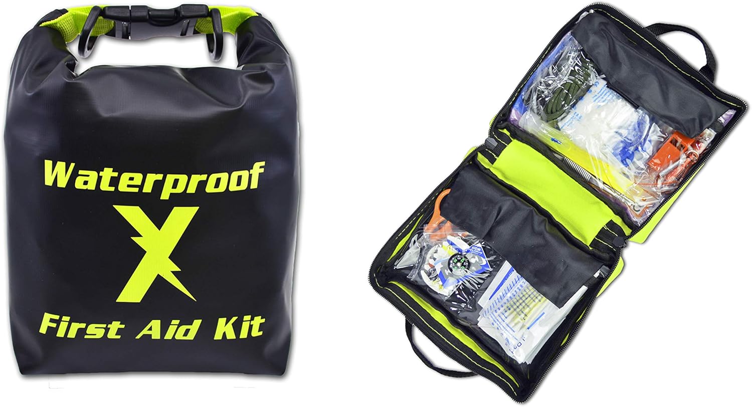 Lightning X Waterproof Hi-Vis First Aid Kit - 104 Pieces w/Dry Bag for Emergency, Survival, Camping, Boating, Hiking & Sports: Health & Personal Care