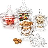 Youeon Set of 4 Glass Candy Dish with Lid, Crystal Decorative Candy Bowl, Cookie Jar, Jewelry Dish, Small Glass Covered Jars for Buffet, Kitchen, Home, Office Desk