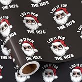 RUSPEPA Funny Christmas Wrapping Paper Roll Women Men, Mini Roll, Cool Santa Claus and I Do It for the Ho's Text Design, Black Gag Gift Wrap for Adults' Holiday, 17 Inches x 16.4 Feet