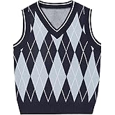BASADINA Boys Argyle Sweater Vest V-Neck Uniform Sleeveless Vest Kids Over Size Casual Knit Sweaters for Children 5-14Y