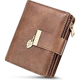 HUANLANG Small Wallets for Women Rfid Blocking Leather Bifold Credit Card Holder Ladies Wallet Zipper Pocket with ID Window