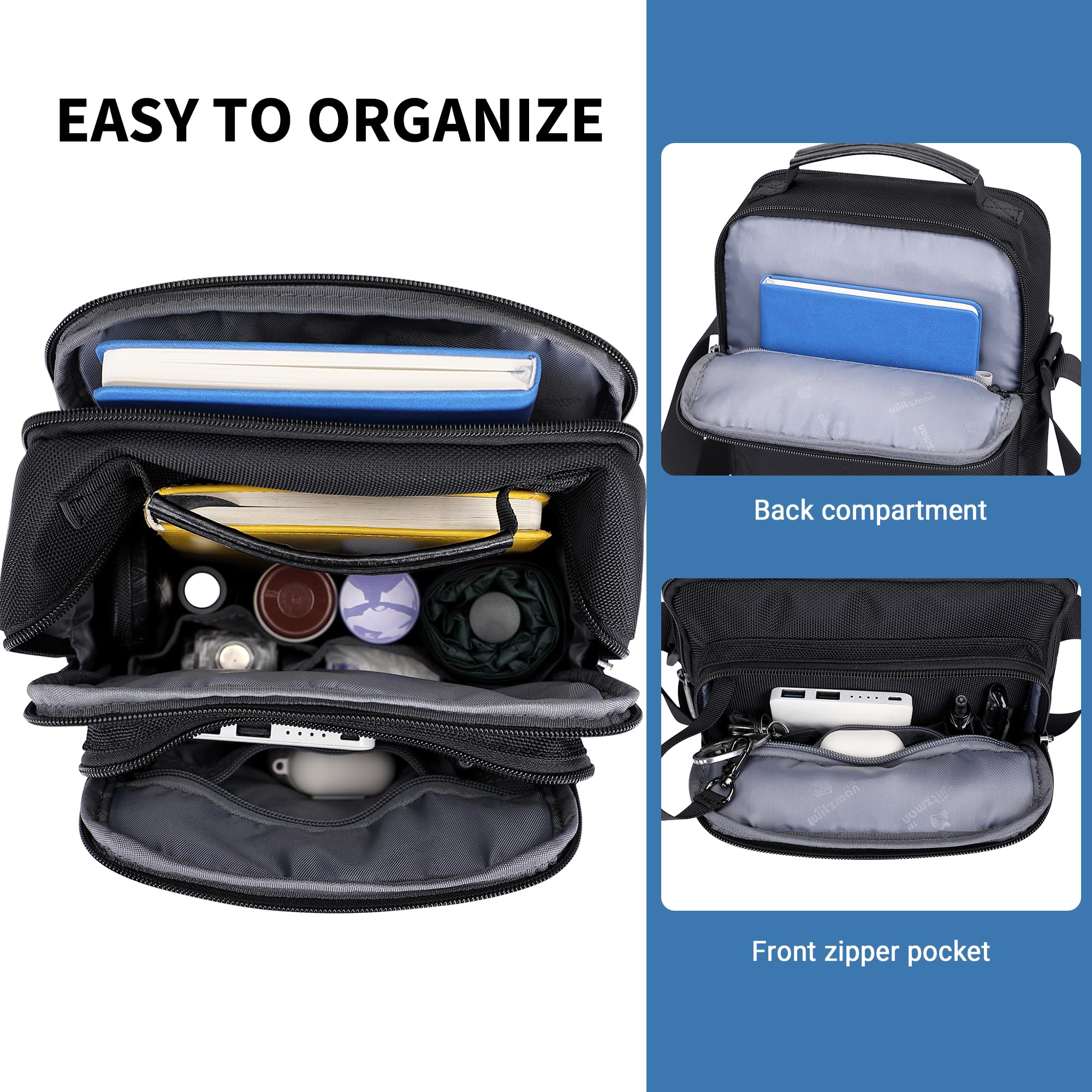 WITZMAN Umhängetasche Herren Tasche Umhängen 8L Leicht Crossbody Shoulder Bags Herren Schultertasche für Geschäftsreisen (B699 Schwarz) 4