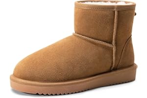DREAM PAIRS Snow Boots for Women Genuine Suede Faux Fur Lining Anti-Slip Warm Winter Booties Slip On Memory Foam Ankle Boots FuzzyClassicⅡ Low Boots