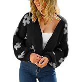 ECOWISH Women Floral Cropped Cardigan: Fall 2026 Long Sleeve Open Front Fuzzy Daisy Print Knit Sweaters Casual Outerwear