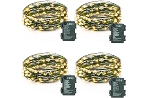 DEALBETA 4 Pack Fairy Lights Battery Operated, 16.4 Ft 50 LED Starry Fairy Lights with Auto Timer Dark Green Copper Wire Twinkle Lights for Wedding Bedroom Christmas Decor (Warm White)