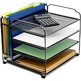 CAXXA 4 Tier Mesh Document Trays with Vertical Upright Section for Hanging File Holders, Mesh Office Supplies Desk Organizer,