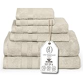 Premium Staple Cotton Bathroom Towel Set - Beige 600 GSM 6-Piece Luxury Bath Towel Set 3 Stripe - 2 Bath Towels, 2 Hand Towels & 2 Washclothes Set - High Absorbent & Quick Dry for Gym, Spa, Hotel