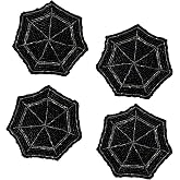 Hand Beaded Spiderweb Coasters, 4x4 inch, Table Décor (Set of 4) | Protects Surfaces, Scratch-Resistant Backing, Spider Web Design, Wipe Clean, Fits Standard Drinkware