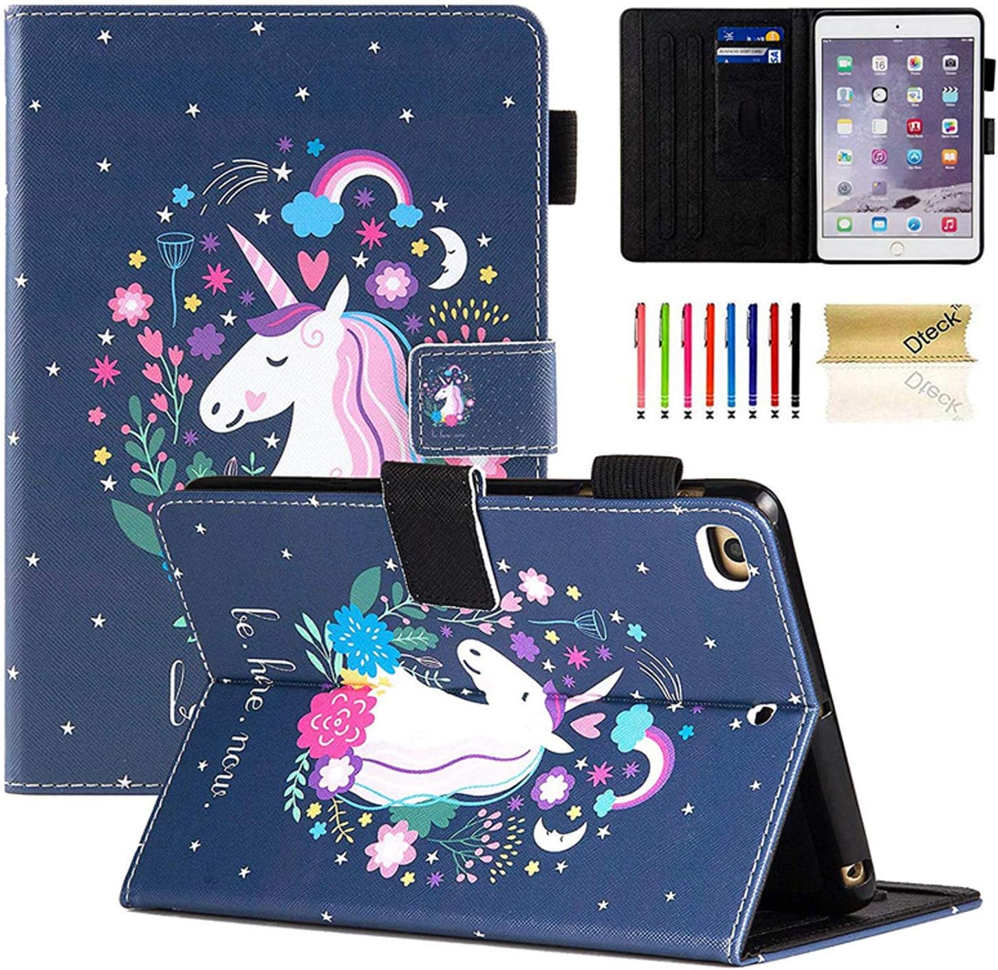 Dteck iPad Mini 1/2/3/4/5 Case - Slim Fit Premium PU Leather Multiple Viewing Folio Stand Cover with Auto Wake/Sleep Smart for Apple iPad Mini 2/Mini 3/Mini 4/Mini 5, Fashion Unicorn