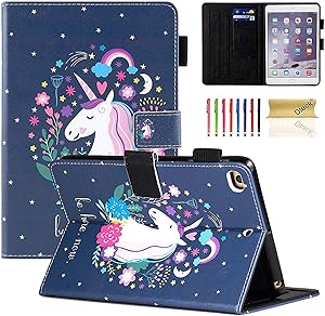 Dteck iPad Mini 1/2/3/4/5 Case - Slim Fit Premium PU Leather Multiple Viewing Folio Stand Cover with Auto Wake/Sleep Smart for Apple iPad Mini 2/Mini 3/Mini 4/Mini 5, Fashion Unicorn