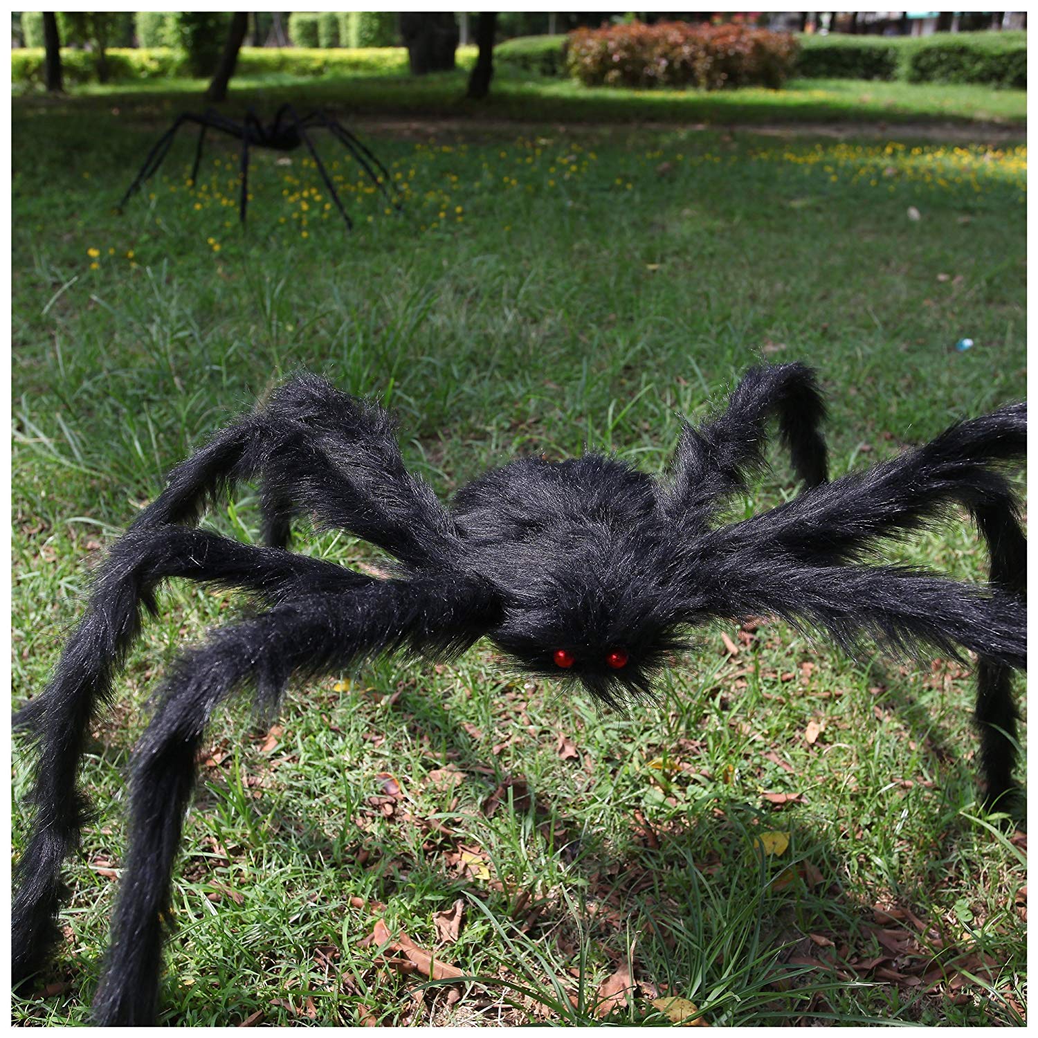 TissueDeep Giant Spider for Halloween Decorations Large Black Hairy Spider with Red Eyes Indoor Outdoor Decor Halloween Decor (5ft)