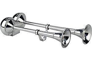 Wolo (125) The Dominator Stainless Steel Dual Trumpet Marine Horns - 12 Volt, Low and High Tone (125-12), Chrome