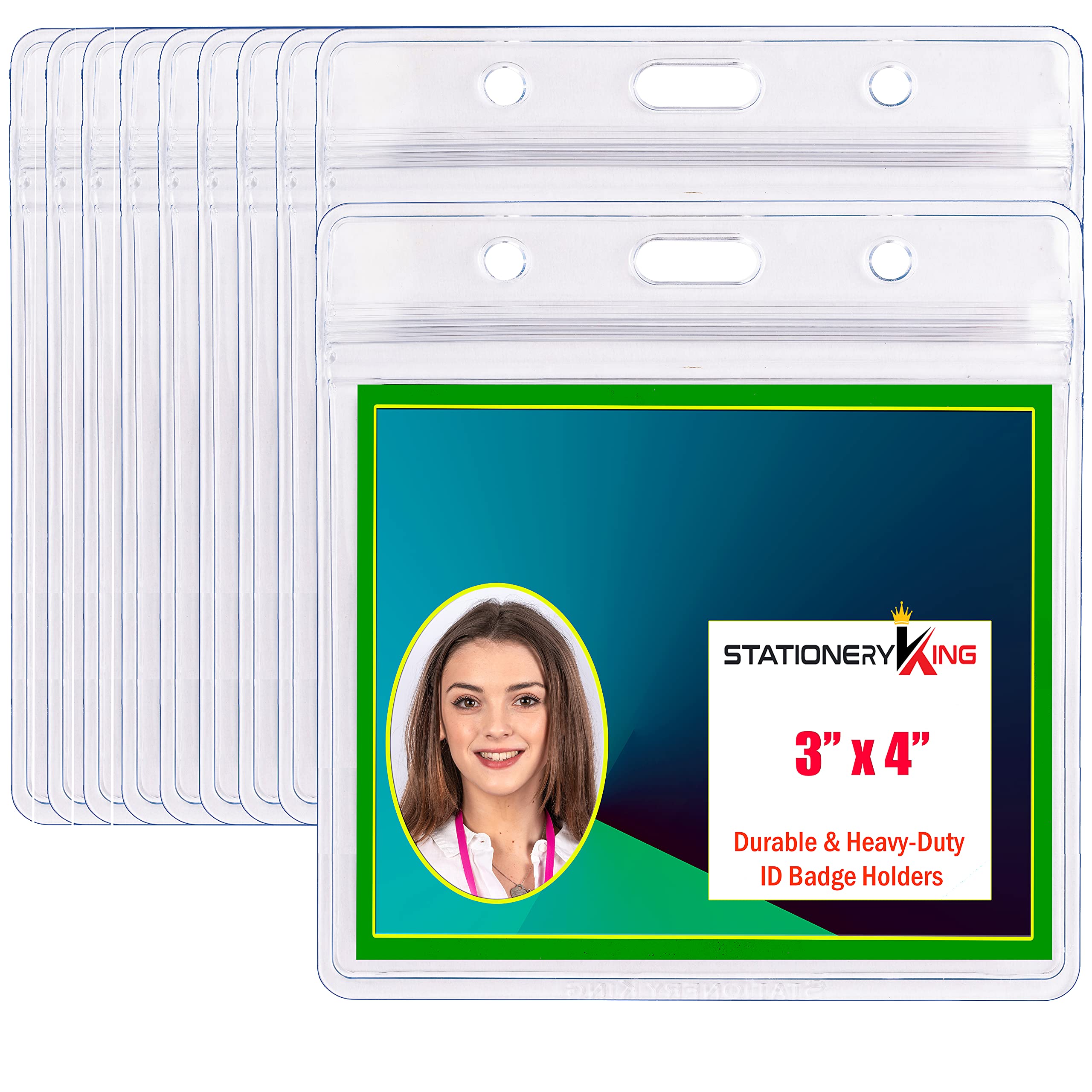 Durable & Heavy-Duty ID Badge Holders ~ Premium Quality, Clear Plastic, Waterproof & Dustproof ~ For Work, Moms, Teachers, Tours, Events, Cruises & More (100 Pack, Horizontal, 3x4) by Stationery King
