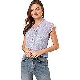 Allegra K Women's Floral Tops Summer 2026 V Neck Short Cap Sleeve Ruffle Casual Chiffon Blouse
