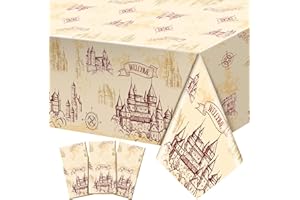 WovWeave 3 Pcs Wizard Tablecloth Decorations Wizard Party Plastic Table Cloth Disposable Vintage Castle Decor for Decoration Halloween Witch Party Supplies