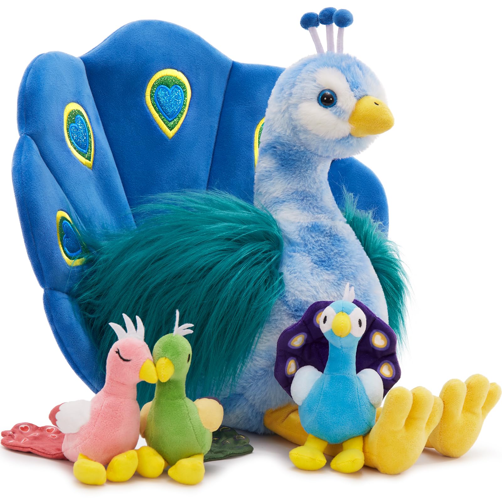 Photo 1 of MorisMos Plush Peacock Stuffed Animal with 3 Baby Bird Plush Toys,18''Mommy Peacock Toys for Girl Boy Kid,Realistic Bird Stuffed Animals Gift for Birthday Decor Baby Shower Christmas,CE/CPC Certified