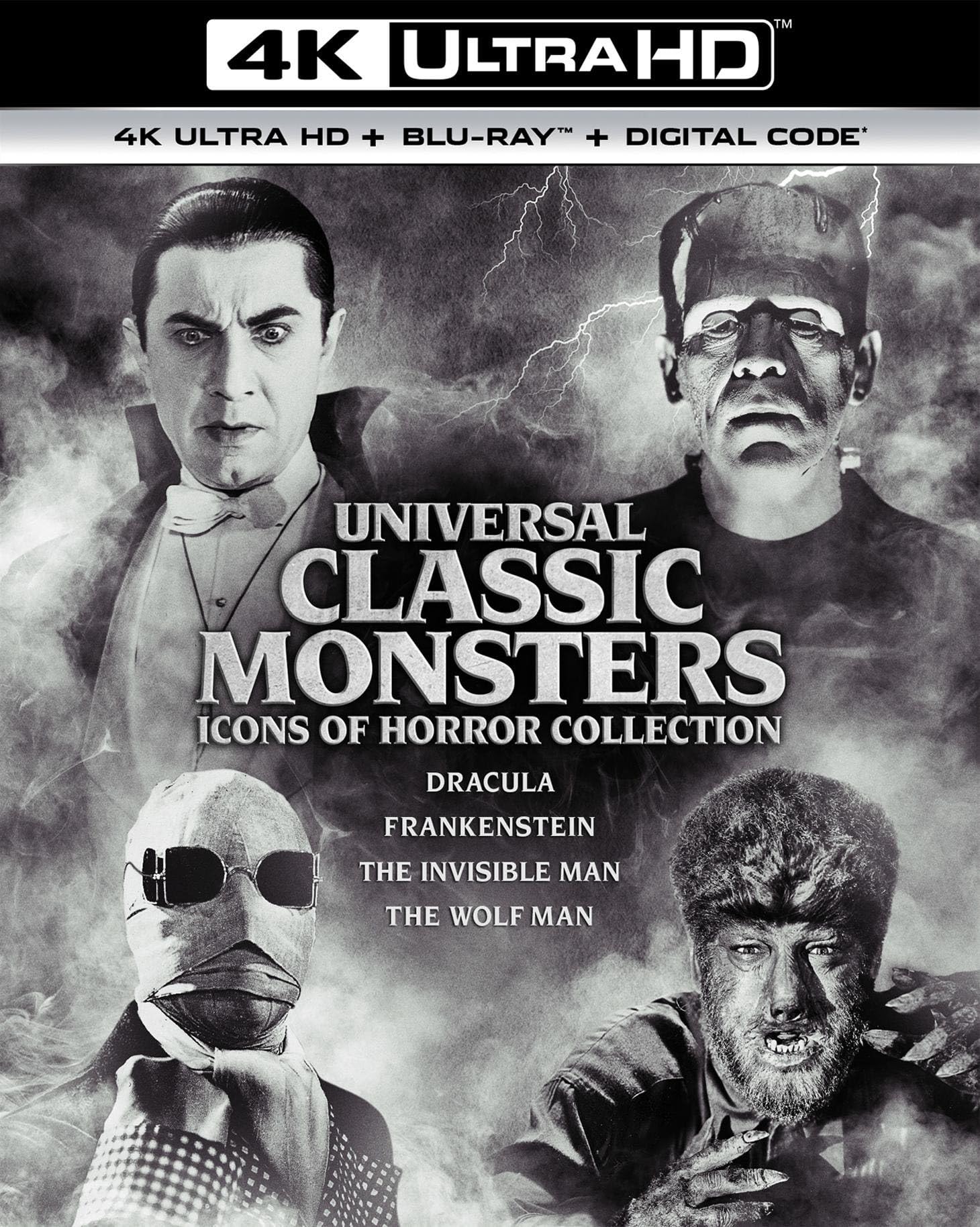 Universal Classic Monsters: Icons of Horror Collection (Dracula / Frankenstein / The Invisible Man / The Wolf Man) - 4K Ultra HD + Blu-ray + Digital [4K UHD] Image