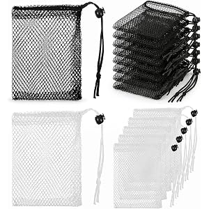 FAIRY CORA 10 Pcs Small Mesh Drawstring Bags, Mini Nylon Storage Bags with Cord Lock, Travel Organizers for Accessories, 5 Bl