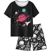 Fiodrimy Boys Pajamas Big Boys Summer Short Sleeve PJ Set Kid Sleepwear Boys Pajamas Size 8-14