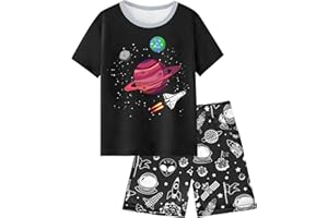 Fiodrimy Boys Pajamas Big Boys Summer Short Sleeve PJ Set Kid Sleepwear Boys Pajamas Size 8-14
