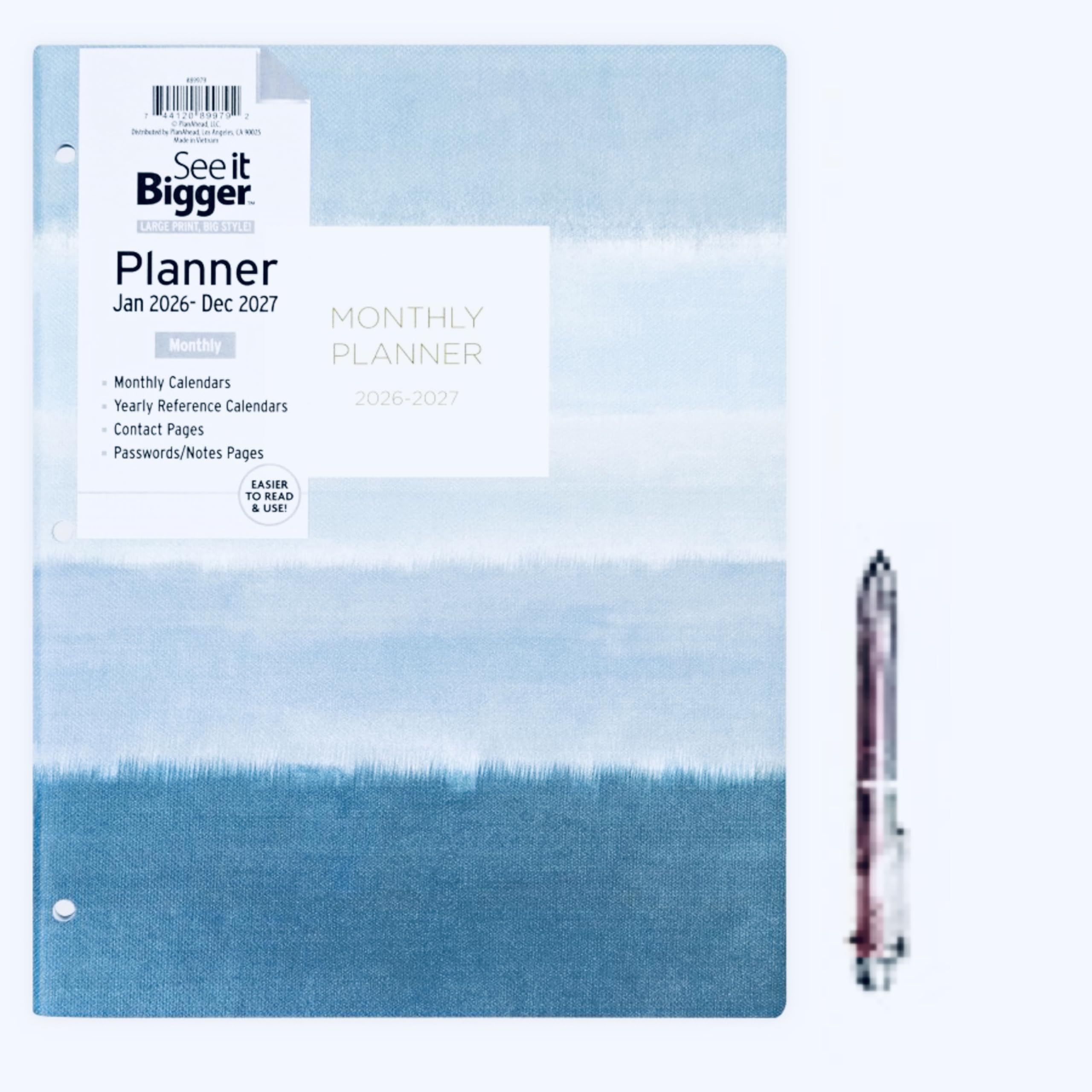 PlanAhead See it Bigger Home/Office 2 - Year Monthly Planner, January 2020- December 2021, Specialized Large Print, 8.5'' X 11'' ''Floral”