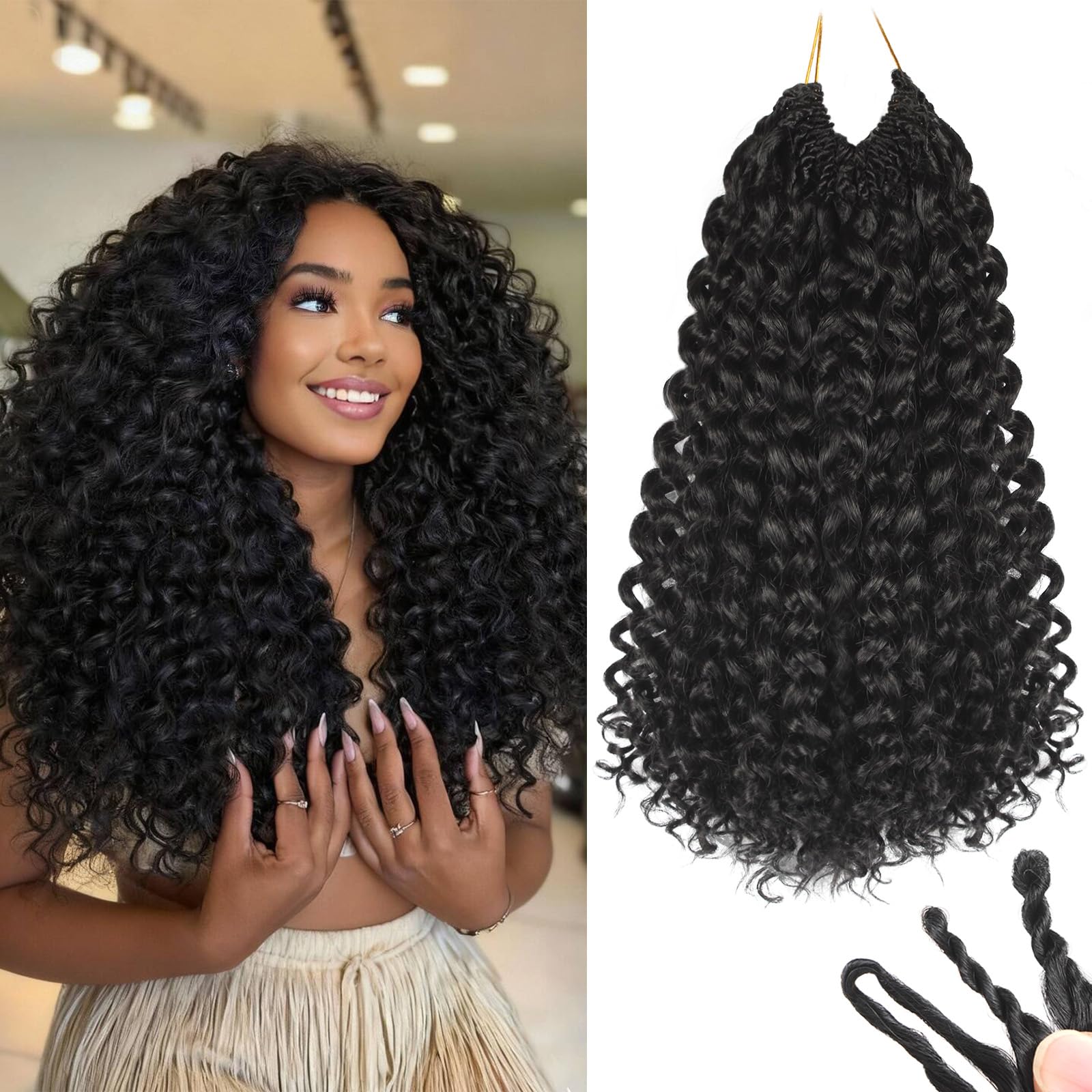 Photo 1 of 120 Strands Curly Crochet Hair Gogo Curl Pure Protein Fiber Close to Human Hair 14 Inch Pre looped Deep Wave Curly Crochet Hair For Black Women Beach Curl Twist Braiding Hair Extensions (14inch 1B)