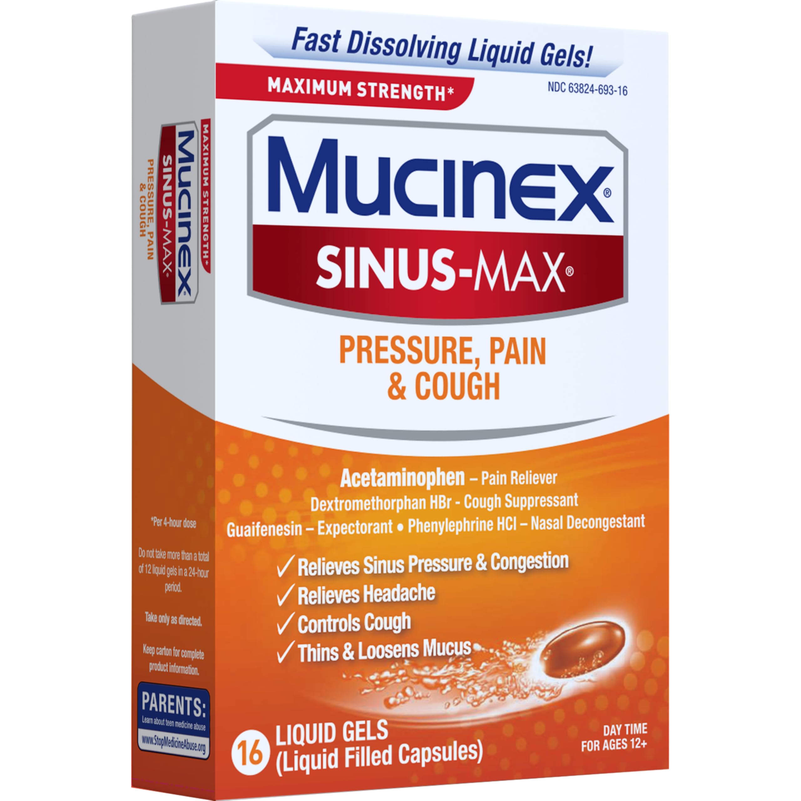 Mucinex Sinus-Max Liquid Gels for Severe Congestion Relief, 16 Count