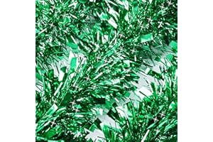 ADISHER 50Ft Christmas Tinsel Garland, Green Metallic Twist Garland for Xmas Tree Decorations, Tinsel Garland for New Year Party Ceiling Hanging Decorations Indoor and Outdoor Decor Supplies