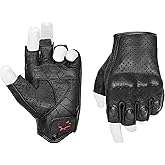 Superbike Men’s Summer Motorcycle Gloves Fingerless Leather Motorcycle Cycling Gloves with Knuckle Armored(G11-Black,L)