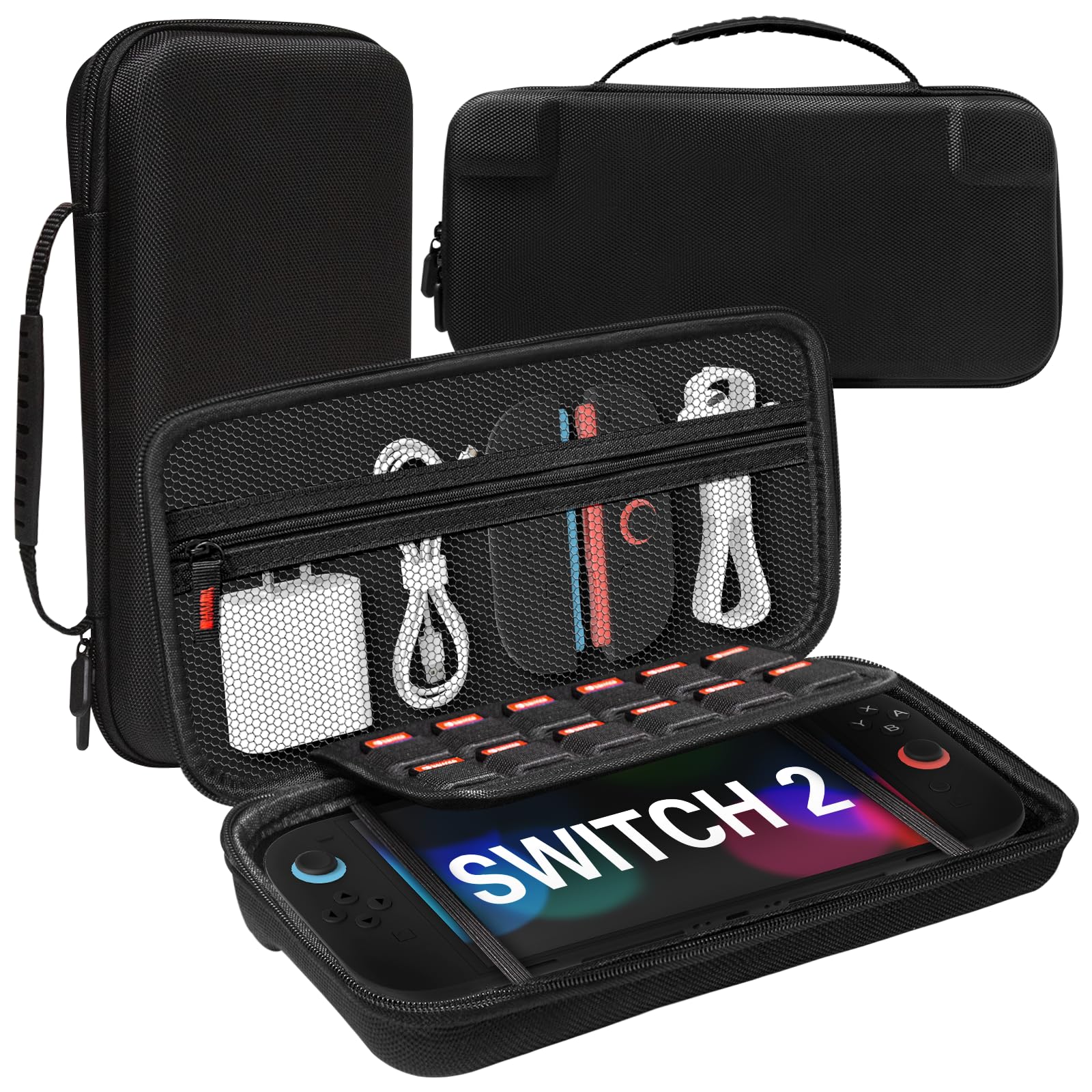 Teyomi Carrying Case for Nintendo Switch 2 2025,Protective Hard Shell with 12 Game Card Slots,Portable Travel Storage Case for Nintendo Switch 2 Console & Accessories,All-round Protection(Nylon-Black)