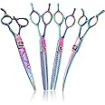 Dragon Creek Dog Grooming Scissors - Pet Cutting Thinning Chunker Shears Set for Grooming Trimming Texturizing Dog Cat Rainbow