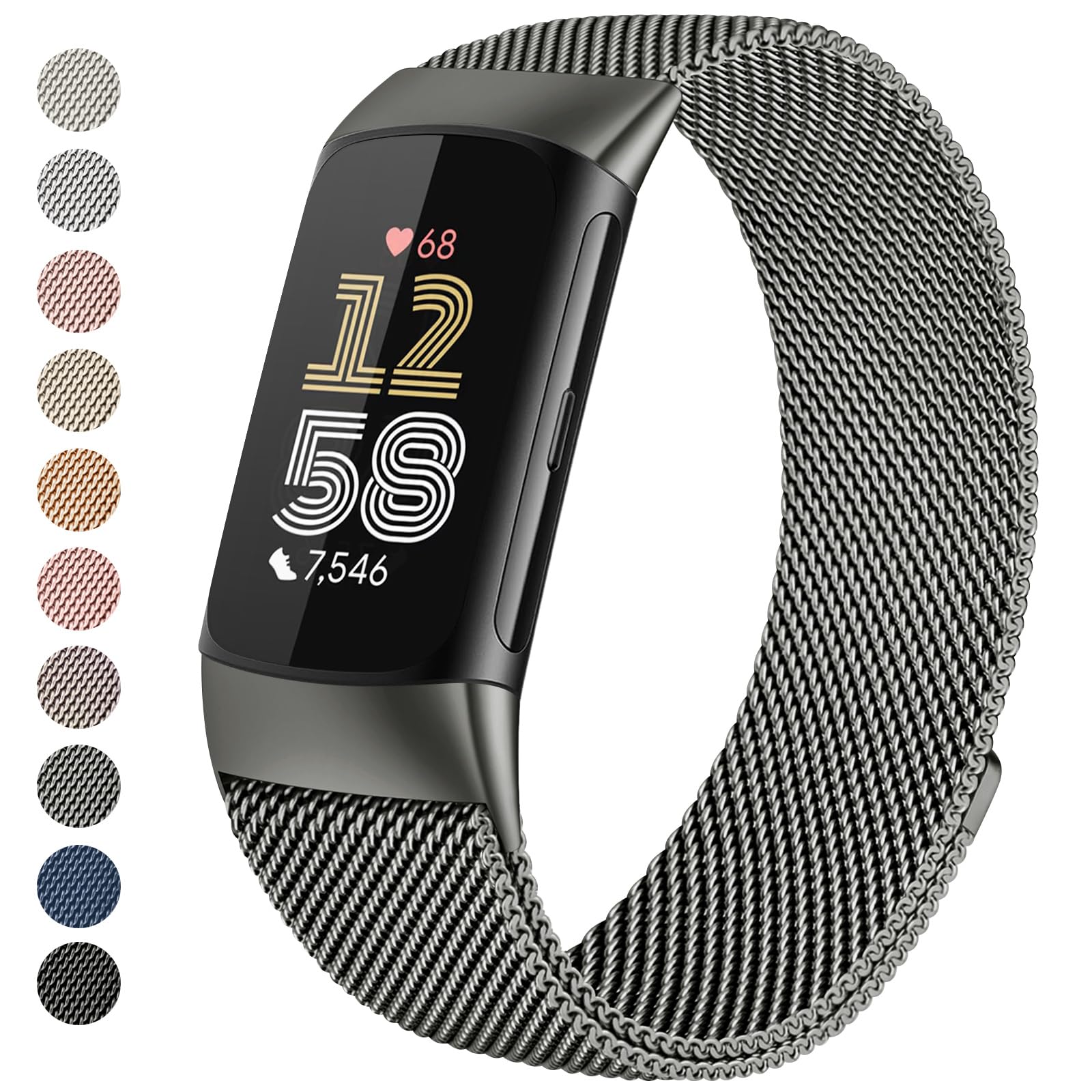 Zoye Metal Strap Compatible with Fitbit Charge 6 Strap for Women Men, Adjustable Stainless Steel Mesh Loop Replacement band with Magnetic clasp for Fitbit Charge 6 (Space Gray)