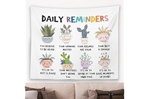 MNASAIOO MNOSAIOO Mental Health Floral Wall Tapestry Hanging for Classroom Kids, Daily Reminders Tapestry, Inspirational Cute Cacti Tapestries Wall Decor for Bedroom Therapy Office School Counselor 60x50 inch