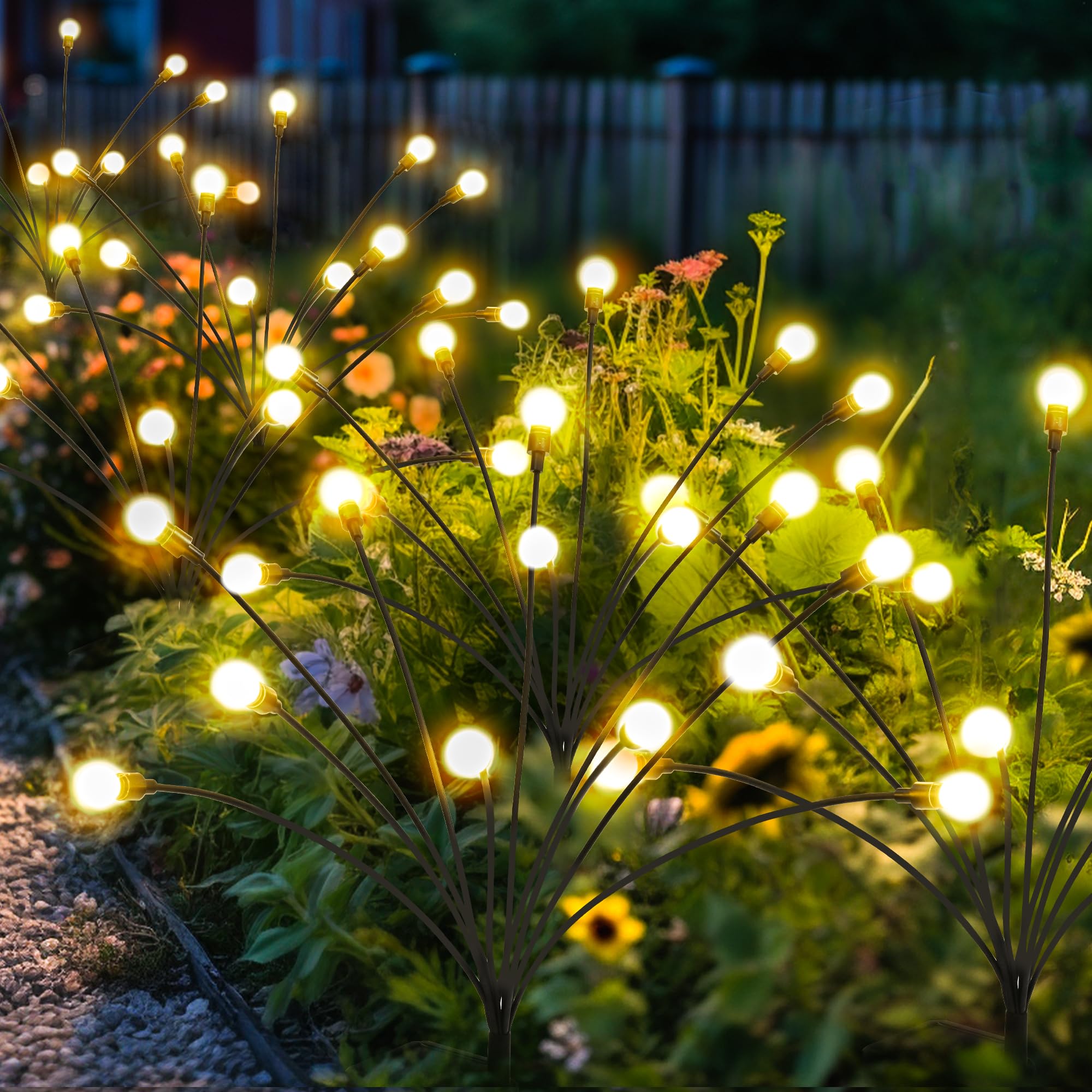 PATIOPIA Solar Lights Outdoor Garden, 6 Pack 60 LED Firefly Outdoor Garden Lights Waterproof, Solar Powered Swaying Light for Pathway, Yard, Patio Decoration (Warm White)
