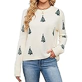 SunnyMelody Womens Cute Casual Tree Print Sweater Spring 2026 Trendy Cozy Soft Crewneck Long Sleeve Knit Pullover Tops
