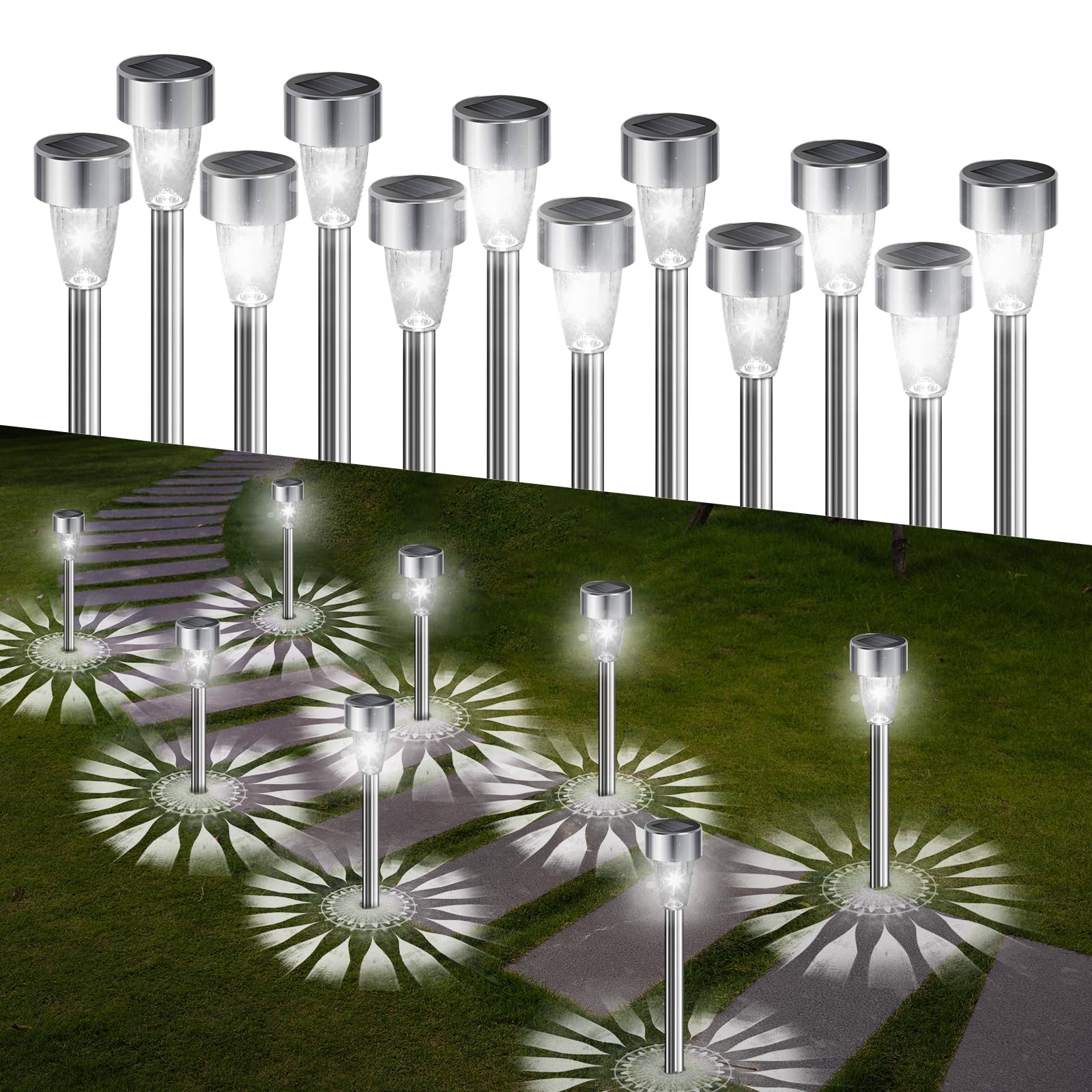 Ninonly Solar Lights Outdoor Garden, 12 Pack Solar Stake Lights, Waterproof Garden Light Outdoor Decorations, Pathway Light Ornaments for Yard Patio Walkway