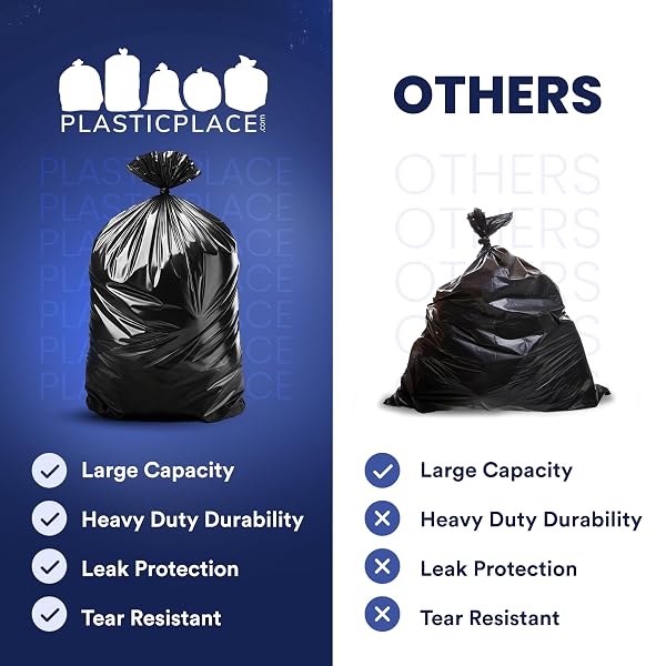 PLASTICPLACE 55-60 GALLON TRASH BAGS, 1.2 MIL HEAVY DUTY CONTRACTOR GARBAGE BAGS, BLACK TEAR-RESISTANT BAGS FOR CONSTRUCTION, YARD WASTE, INDUSTRIAL USE, LARGE 38” X 58” (100 COUNT)