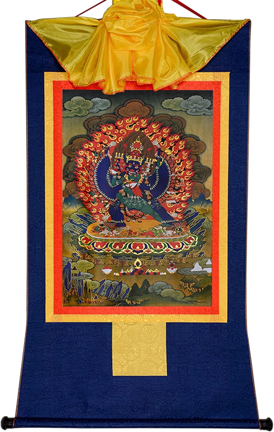 Paintings - Gandhanra Yamantaka(Vajrabhairava,Conqueror of The Lord of Death), Tibetan Thangka Painting Art,Buddhist Thangka Brocade,Buddha Tapestry with Scroll