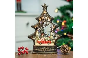 ZQQLITE Christmas Snow Globe Lantern Water Glittering Christmas Tree with Red Truck, USB Lined and Battery Operated Lighted Lantern for Christmas Festival Decoration Gifts