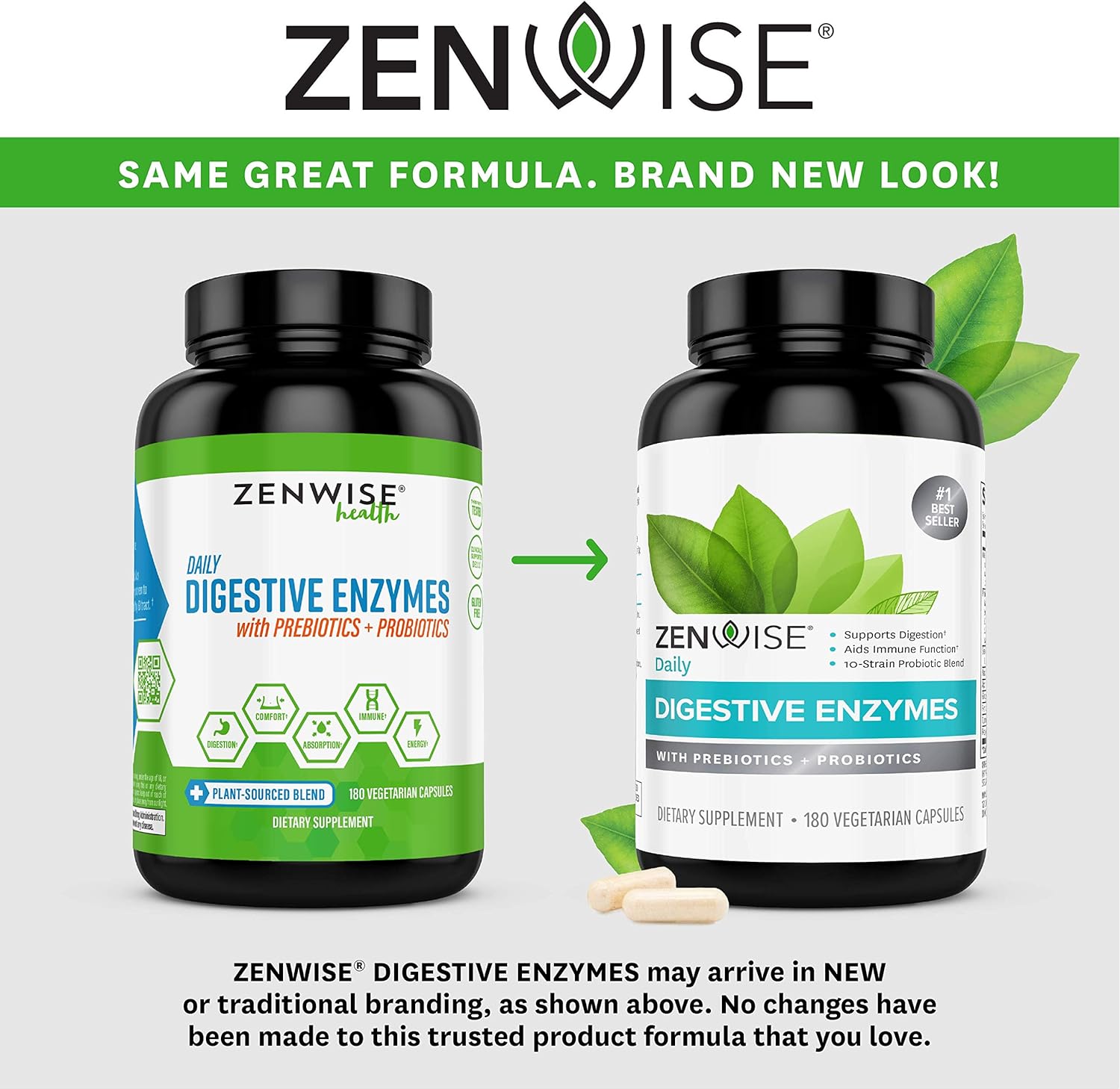Zenwise Health Digestive Enzymes Plus Prebiotics & Probiotics Supplement, 180 Servings, Vegan Formula for Better Digestion & Lactose Absorption with Amylase & Bromelain, 2 Month Supply: Health & Personal Care
