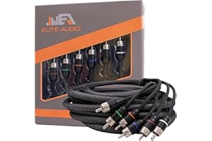 Elite Audio Premium Series 15ft. 6-Channel Car Audio RCA Cable – Double Shielded, Oxygen Free Copper, Noise Reducing Audio Cable for Amplifiers, Subwoofers, Speakers, and Processors – PRM615