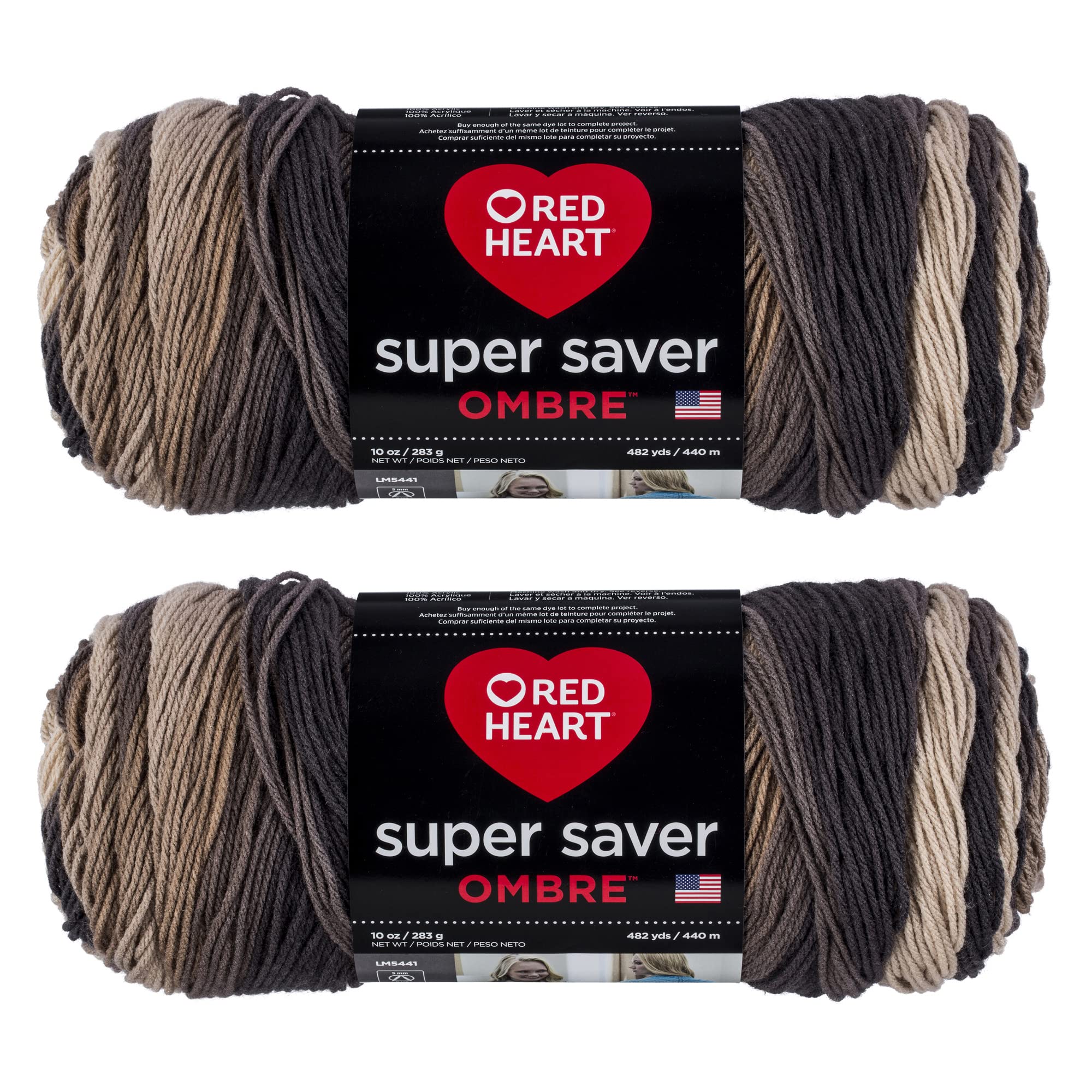 Red Heart Super Saver Jumbo Hickory Ombre Yarn - 2 Pack of 283g/10oz - Acrylic - 4 Medium (Worsted) - 482 Yards - Knitting/Crochet — image 1