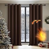 Deconovo Super Soft Thermal Insulated Curtains Eyelet Brown W52 x L63 Inch 1 view 2