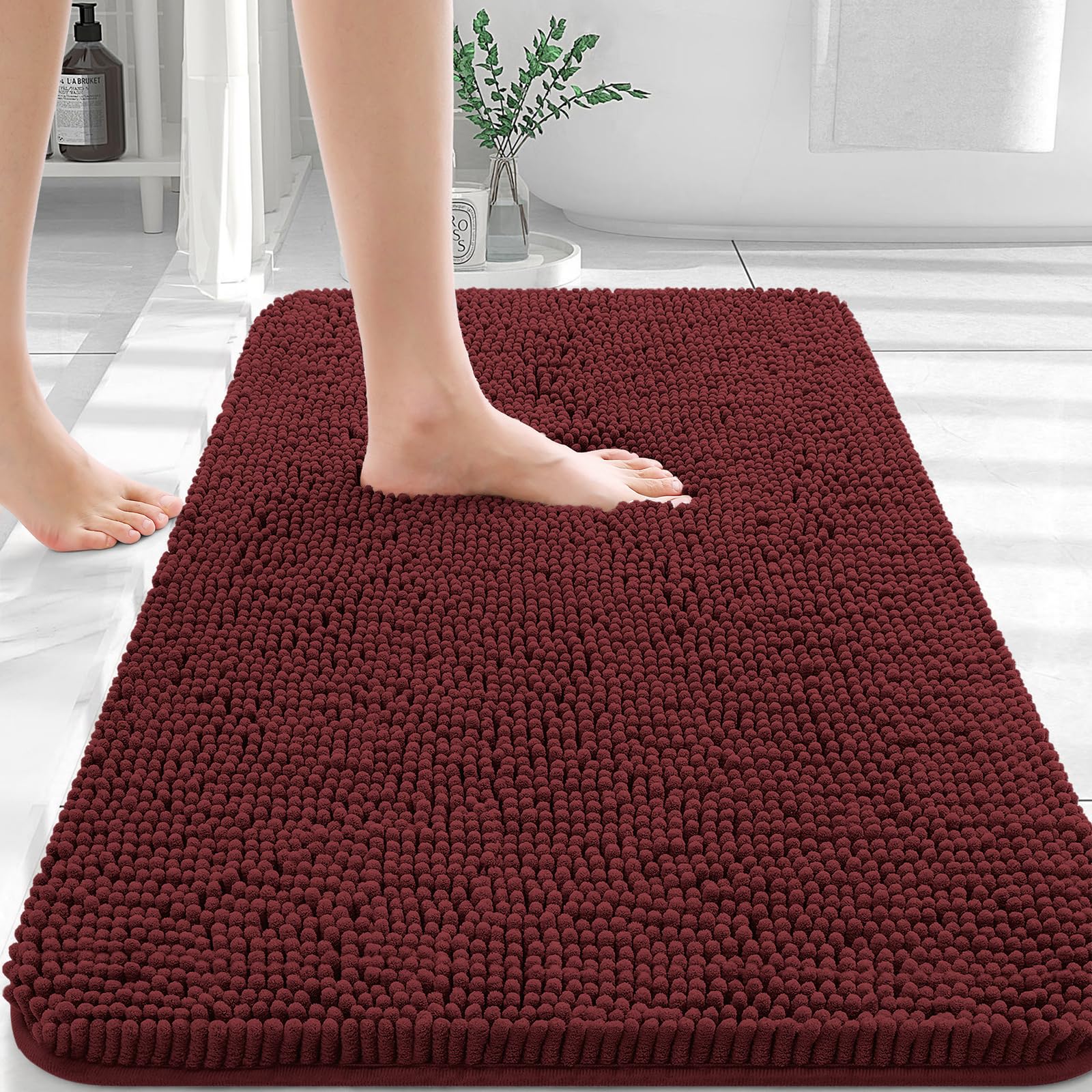 Photo 1 of OLANLY Bathroom Rugs 30x20, Extra Soft Absorbent Chenille Bath Rugs, Rubber Backing Quick Dry, Machine Washable Bath Mats for Bathroom Floor, Tub and Shower, Home Decor Accessories, Andorra Red-Brown