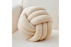 LUSJNGE Decorative Throw Knot Pillow Ball for Home Chair Sofa Couch Bed Aesthetic Round Decor Pillows Lambswool Knotted Pillow Cushion (Beige, 11 inches)